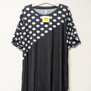 Pixie Lady Women's Black & White Polka Dot Color Block T-Shirt Dress - Size 2X